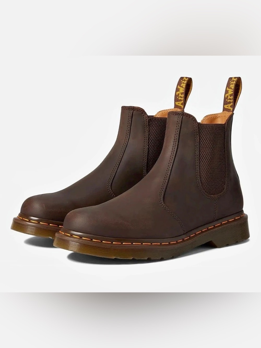Dr. Martens 2976 Yellow Stitch Crazy Horse Leather Chelsea Boots Brown